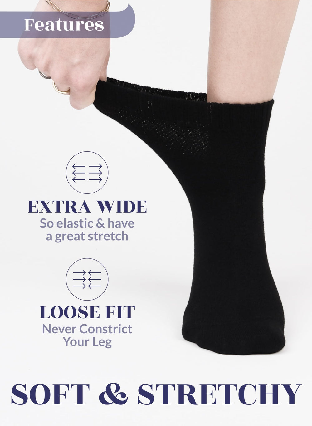 Hugh Ugoli diabetic ankle socks with extra-wide top for easy wear.