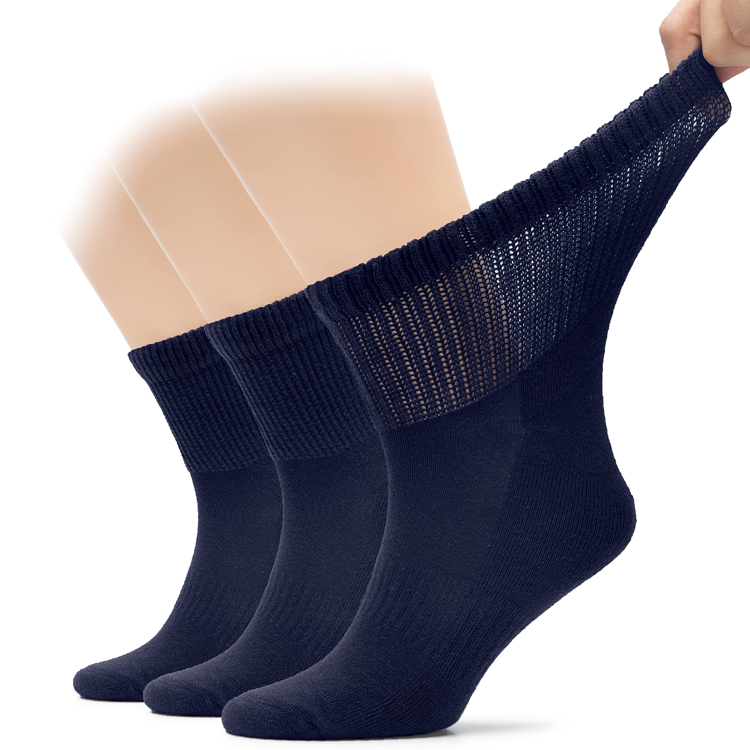 Hugh Ugoli diabetic ankle socks navy 3-pack for all-day comfort.