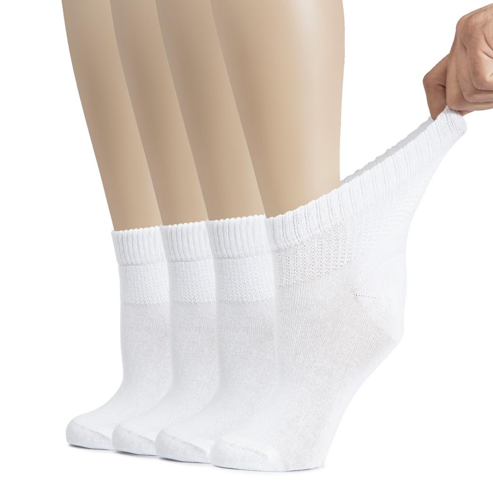 Hugh Ugoli diabetic ankle socks white front view, breathable cotton for all-day comfort