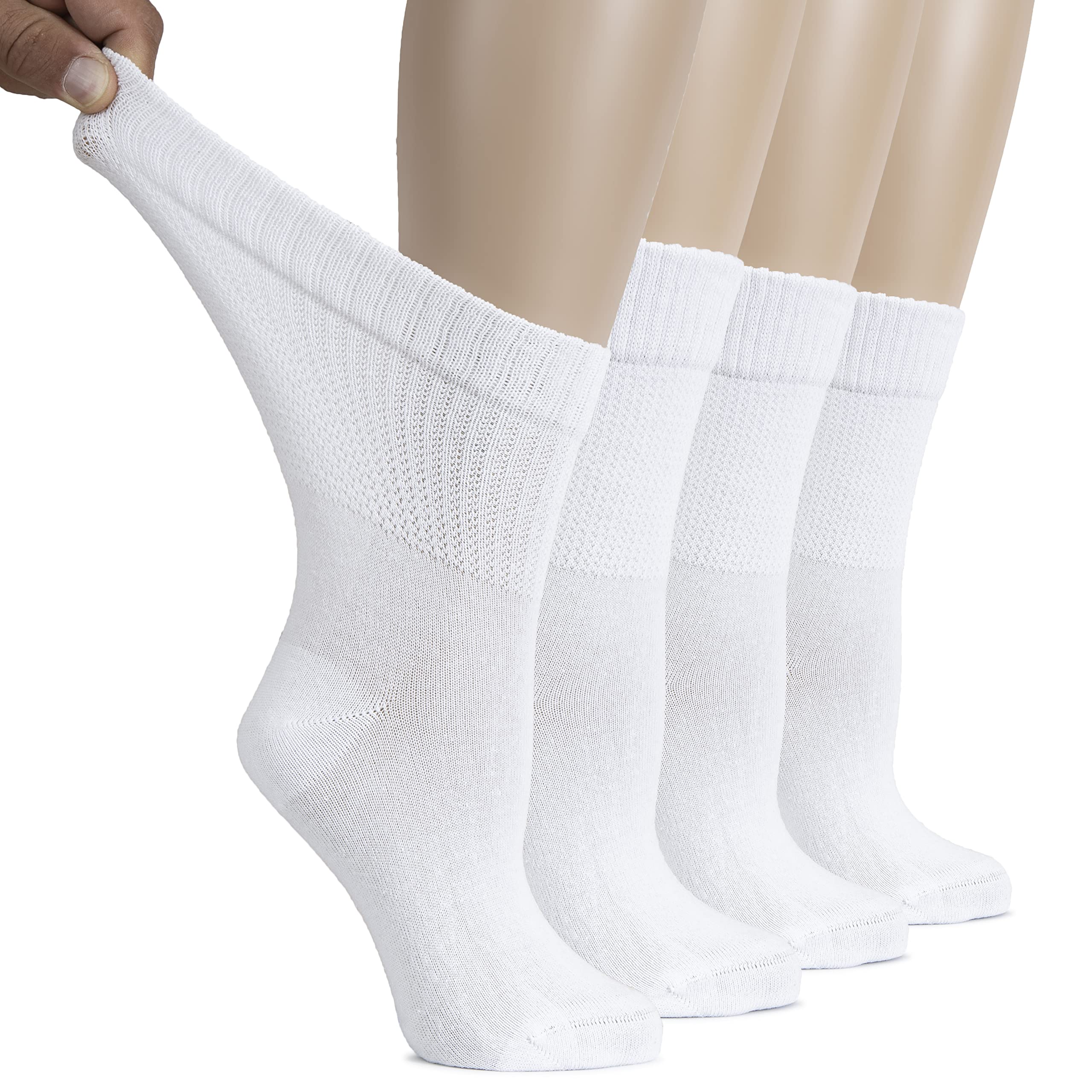 Hugh Ugoli diabetic crew socks in a white four-pack for daily comfort.
