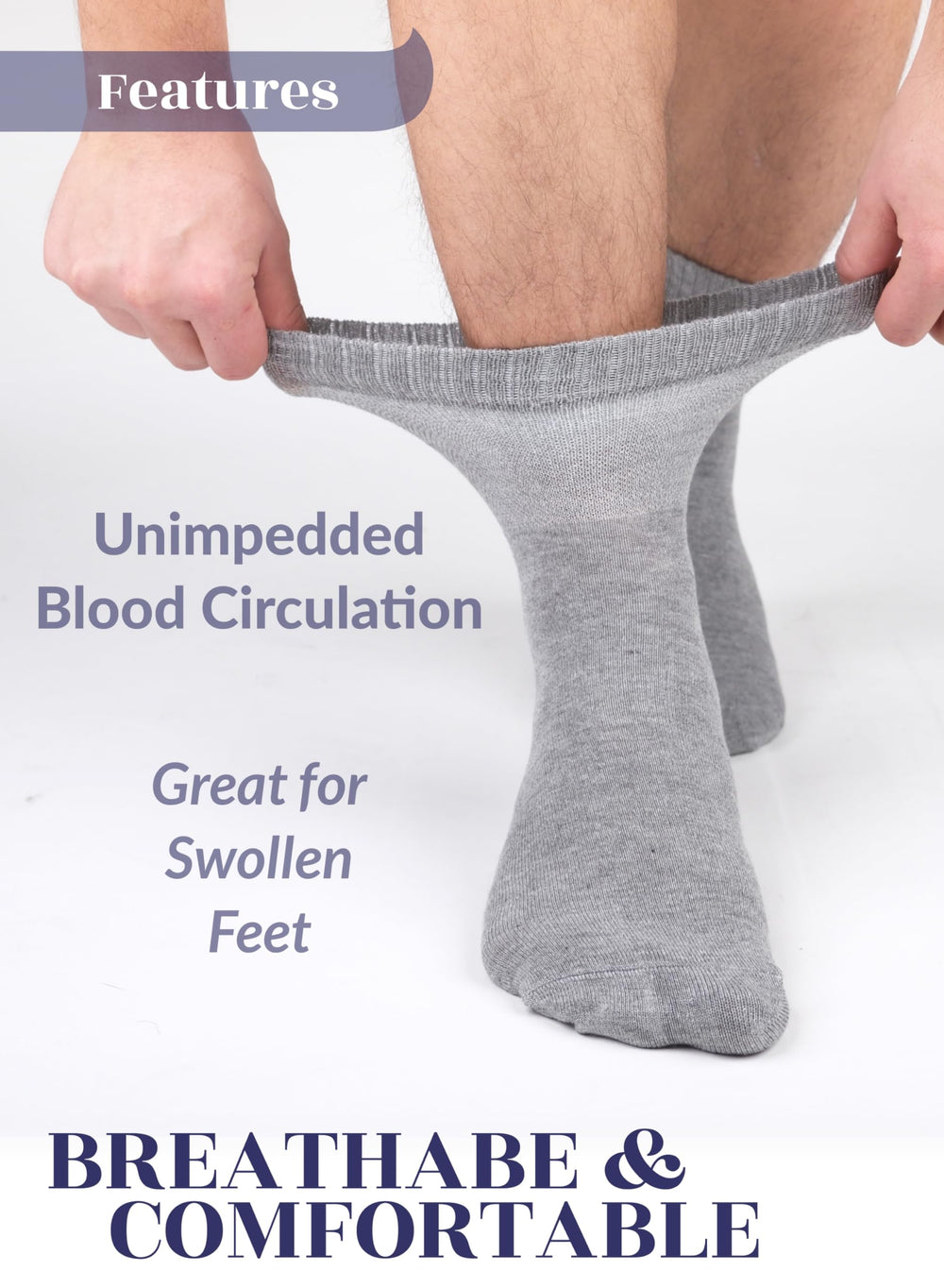 All-season wearability of Hugh Ugoli diabetic socks in light gray.