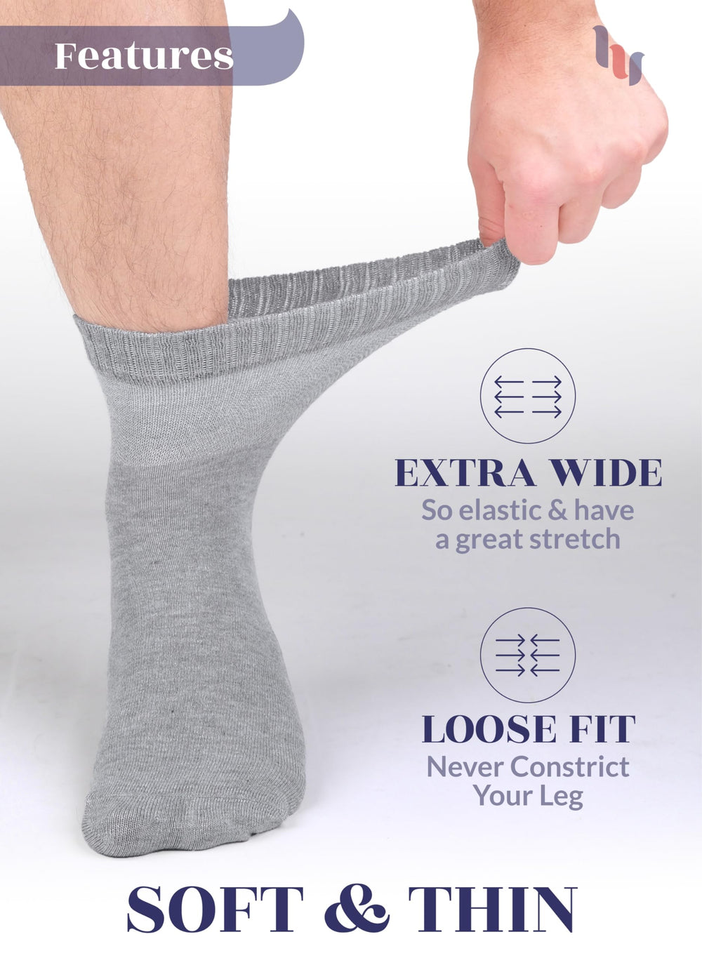 Non-binding top design from Hugh Ugoli diabetic socks for relaxed wear.