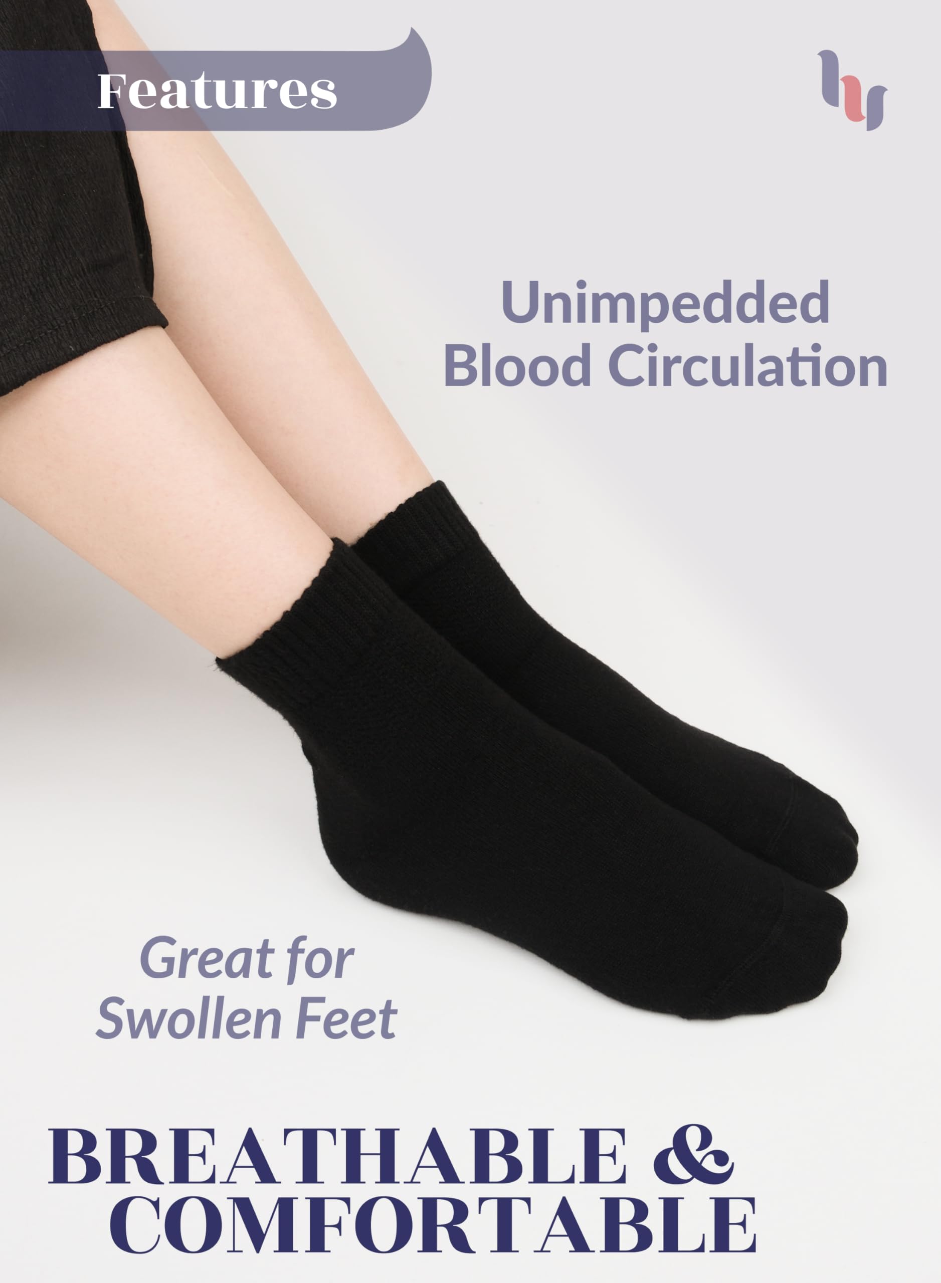 Hugh Ugoli diabetic sock worn on foot shows roomy toe and ankle space