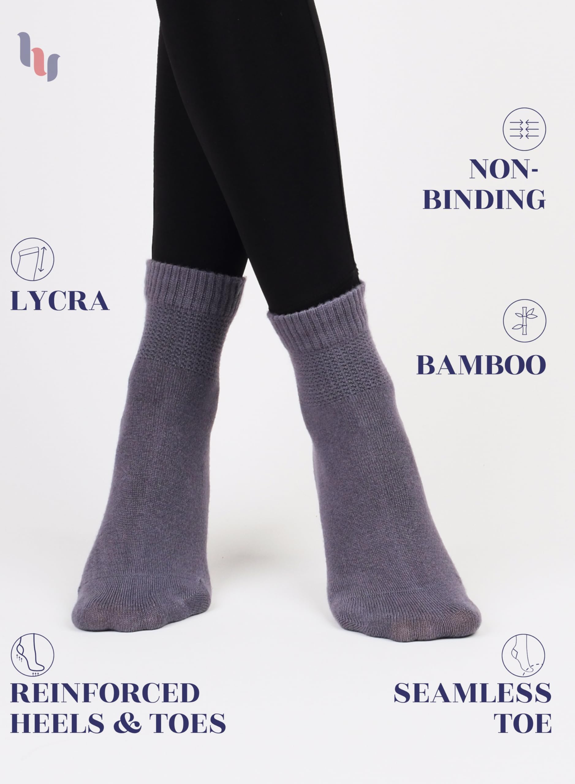 Hugh Ugoli women’s grey ankle socks showcasing breathable, moisture-wicking rayon for all-day comfort