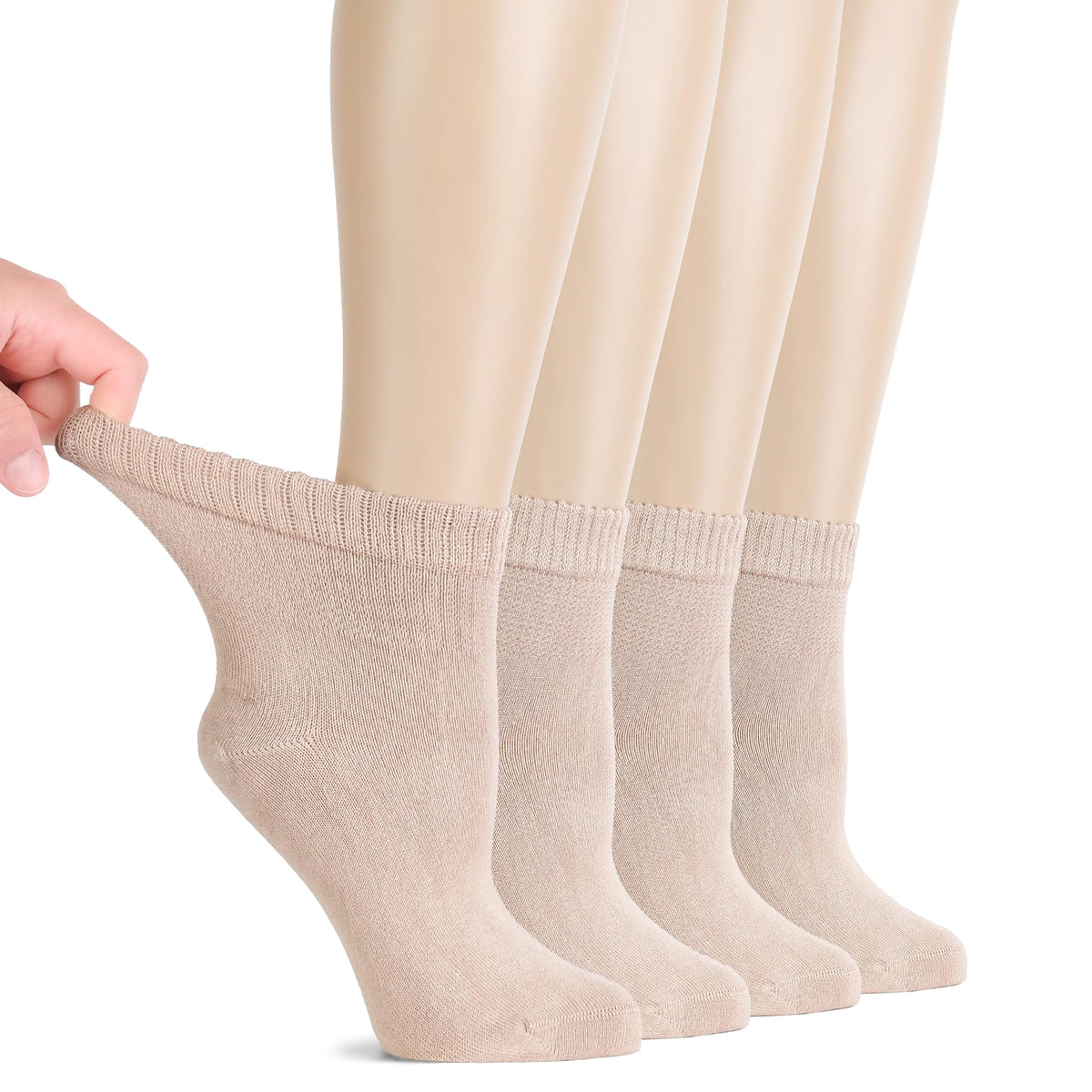 Hugh Ugoli women's diabetic socks in light beige ankle pack for everyday breathable comfort.