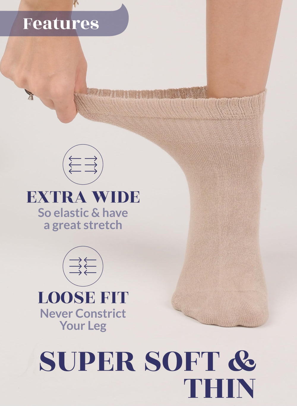 Hugh Ugoli light beige seamless toe socks for smooth wear and reduced rubbing.