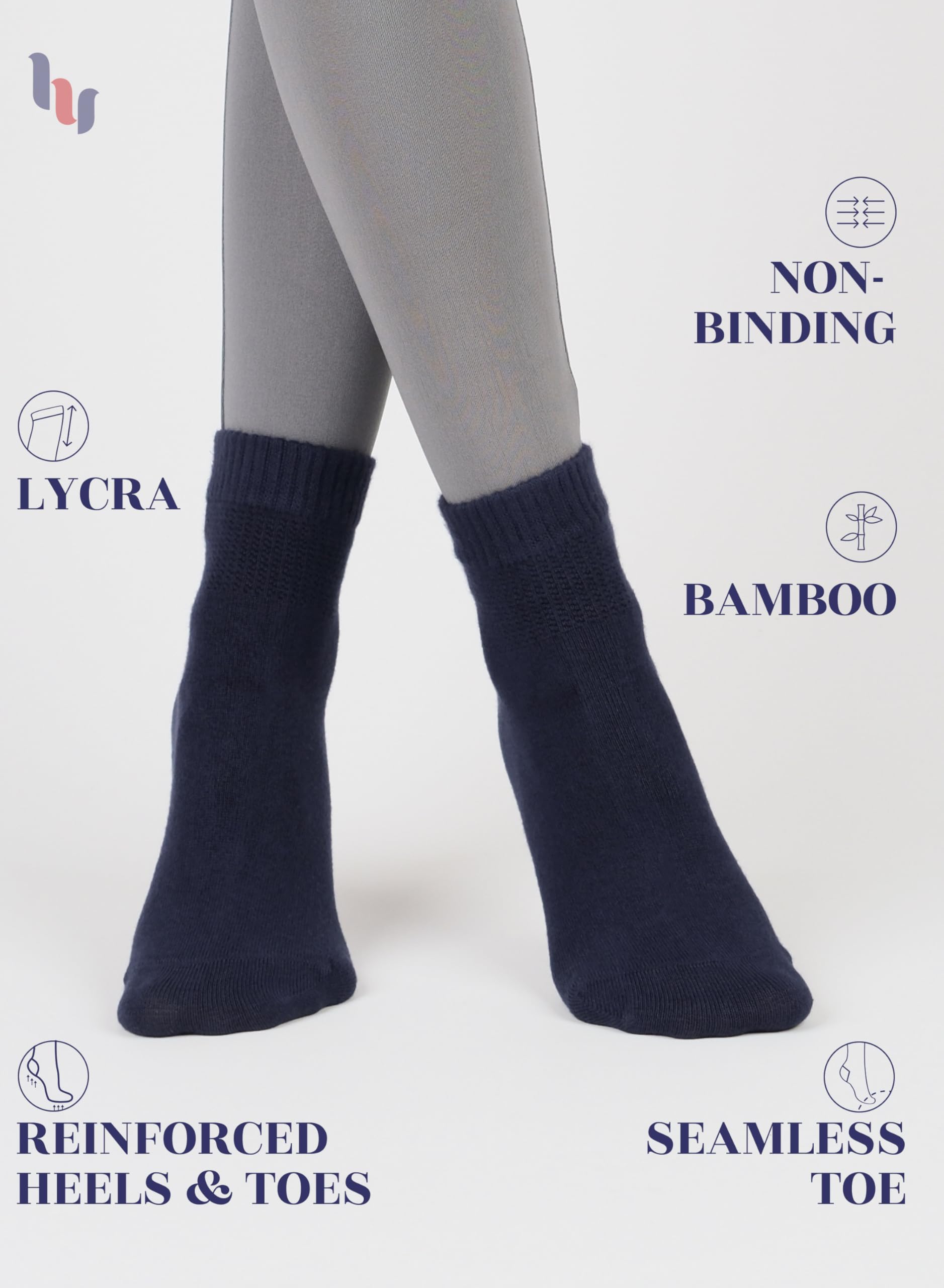 Hugh Ugoli model wearing navy diabetic socks demonstrates comfortable fit.