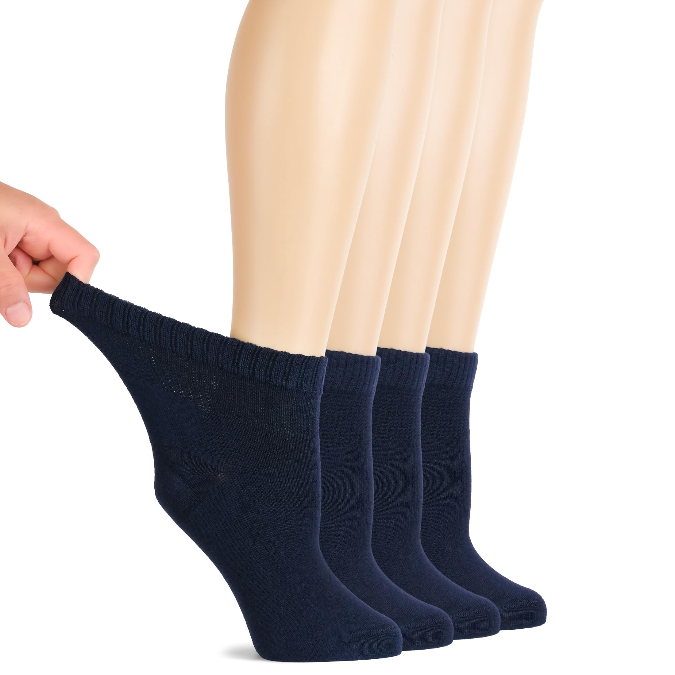 Hugh Ugoli diabetic women's navy blue ankle sock, close-up showing soft rayon fabric