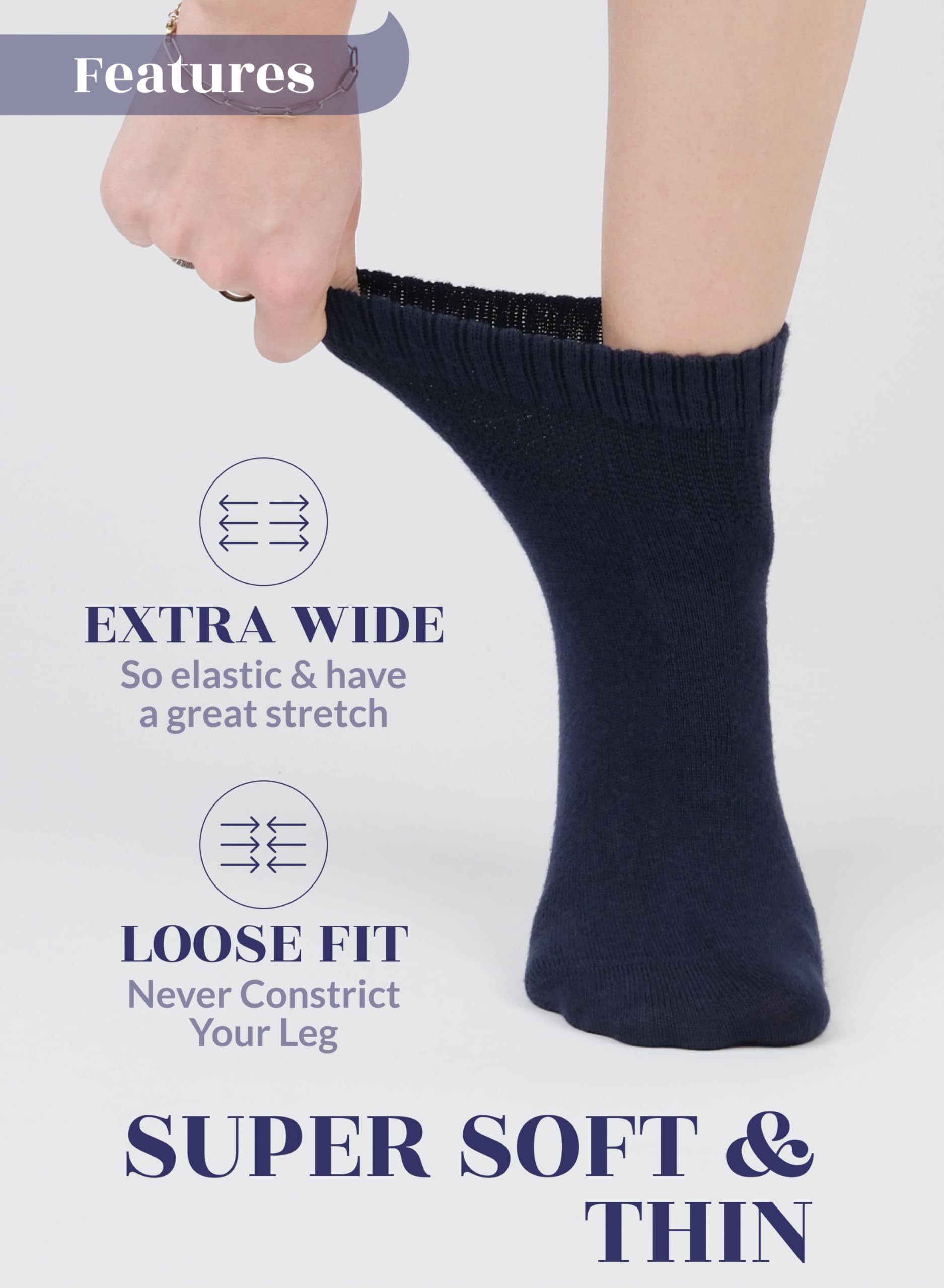 Hugh Ugoli seamless toe design on navy blue diabetic sock