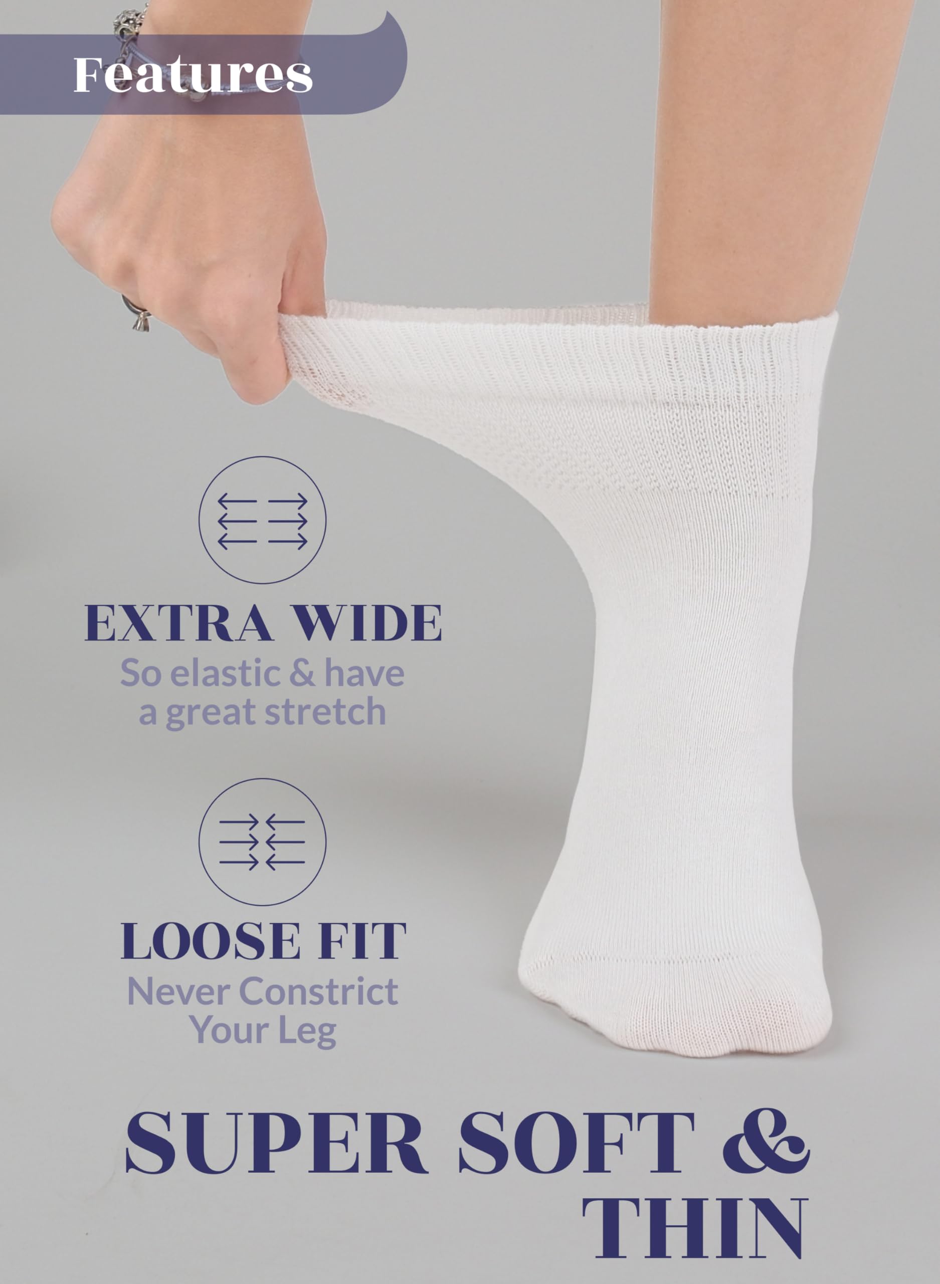 Hugh Ugoli women's ankle diabetic socks showing wide loose top for relaxed fit