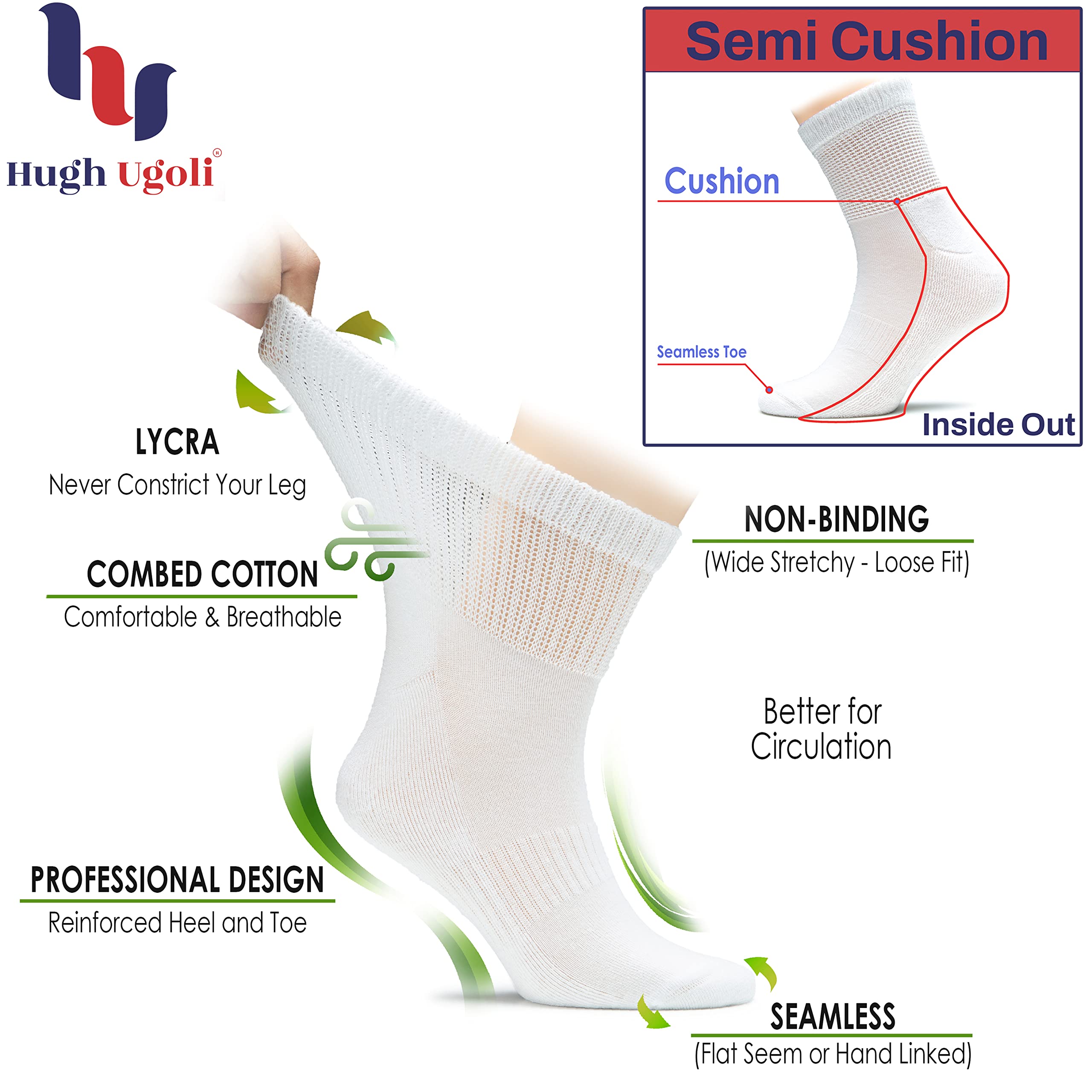 Hugh Ugoli soft cotton diabetic socks closeup heel showing reinforced area