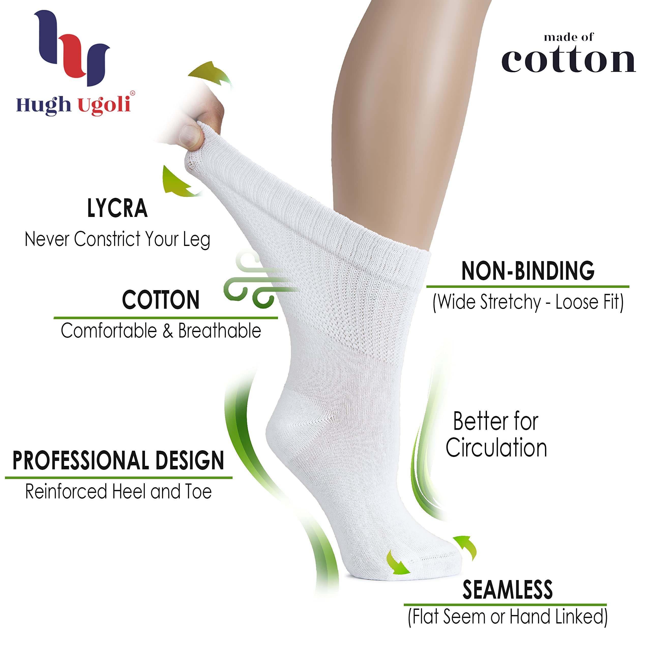 Hugh Ugoli women's cotton diabetic crew close-up showing reinforced toe