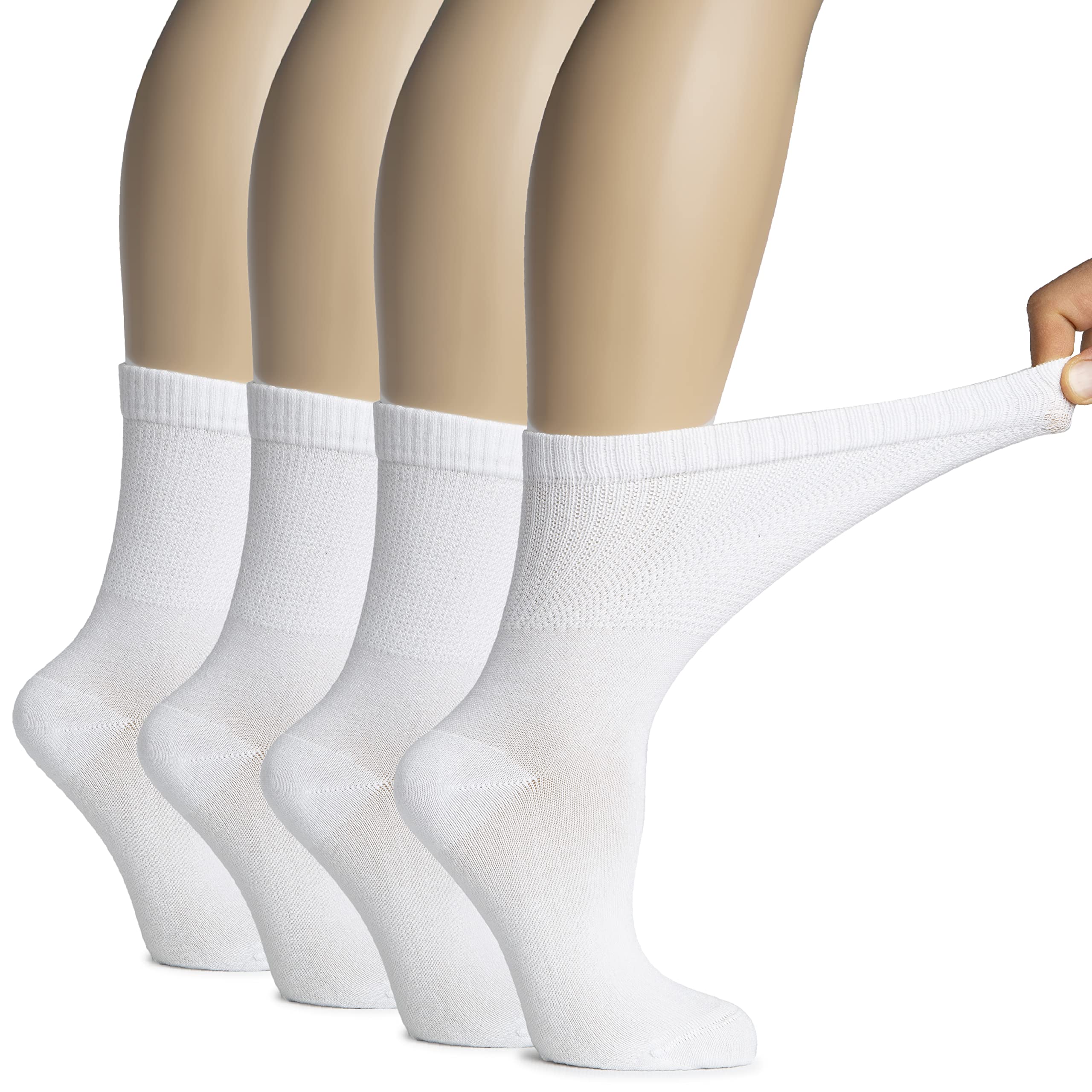 Hugh Ugoli women's rayon diabetic crew socks in white, front view, ultra-soft comfort.
