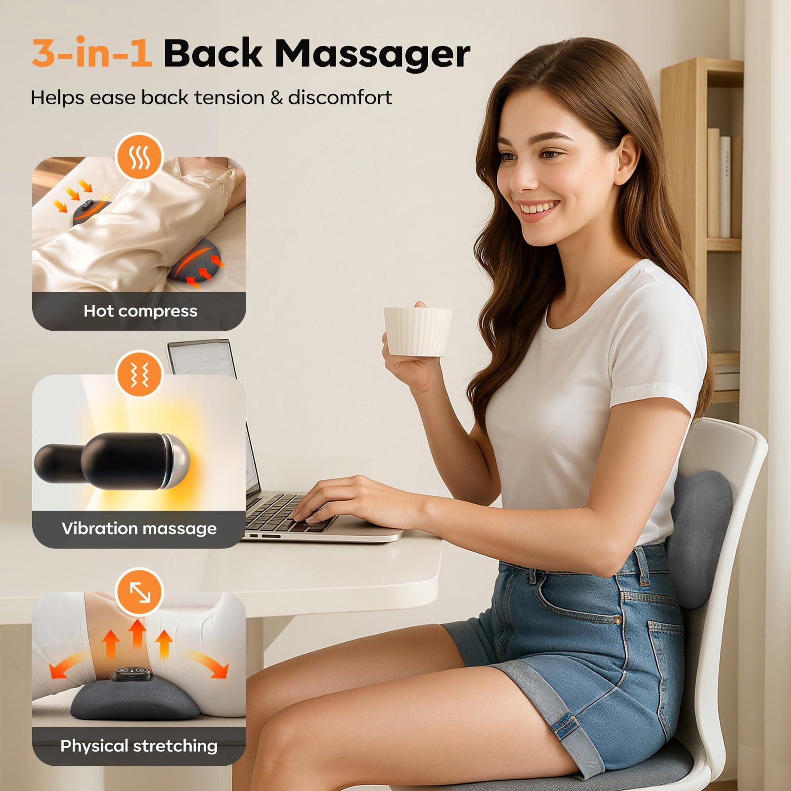 HuixinLine Smooth Triple Fusion lumbar pillow in vibration mode for relaxed shoulders and back