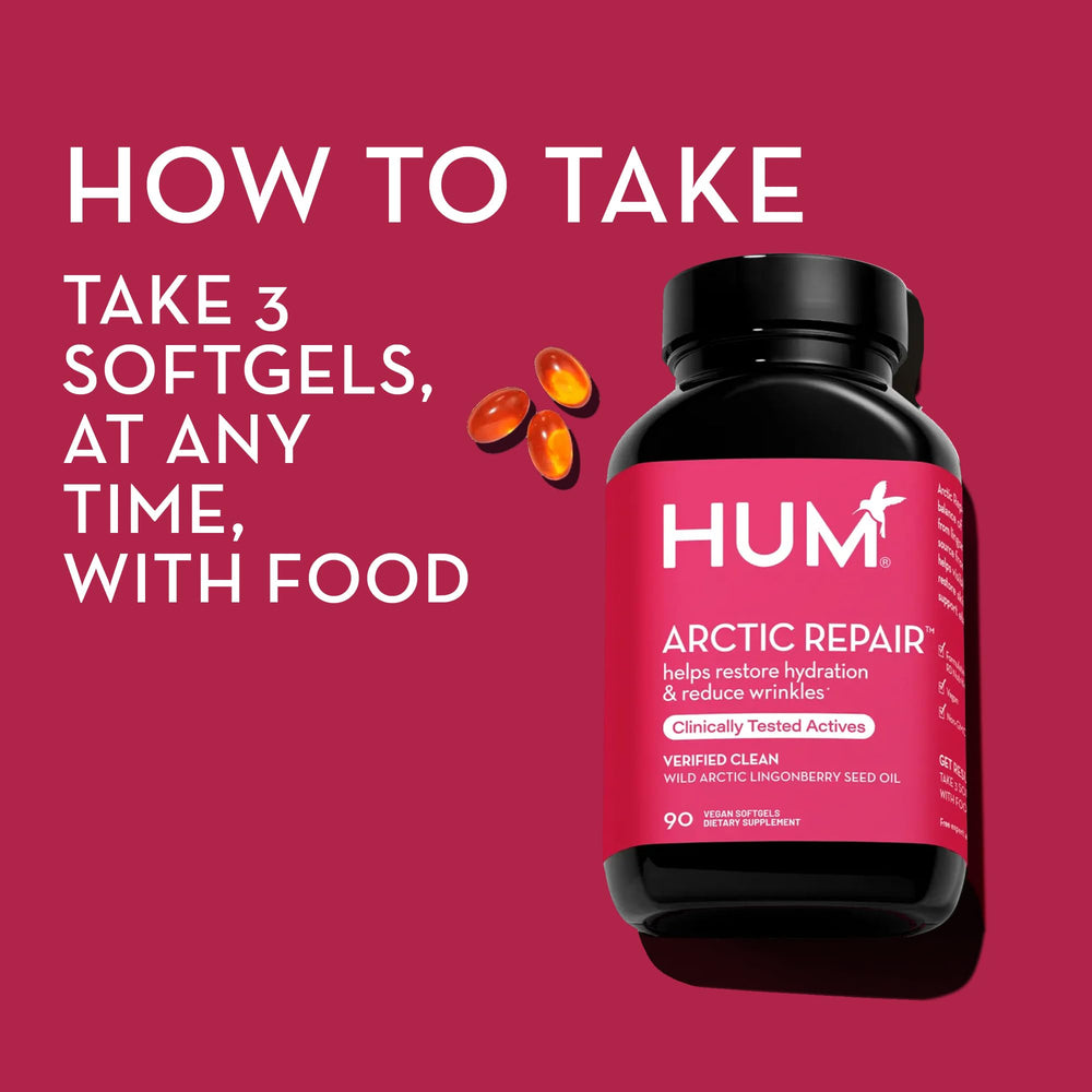 HUM Arctic Repair vitamins A and E capsules for antioxidant skin support.