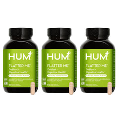 HUM Flatter Me bottle front showing fast-acting digestive support packaging.