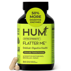 HUM Flatter Me bottle being poured for fast digestive support.