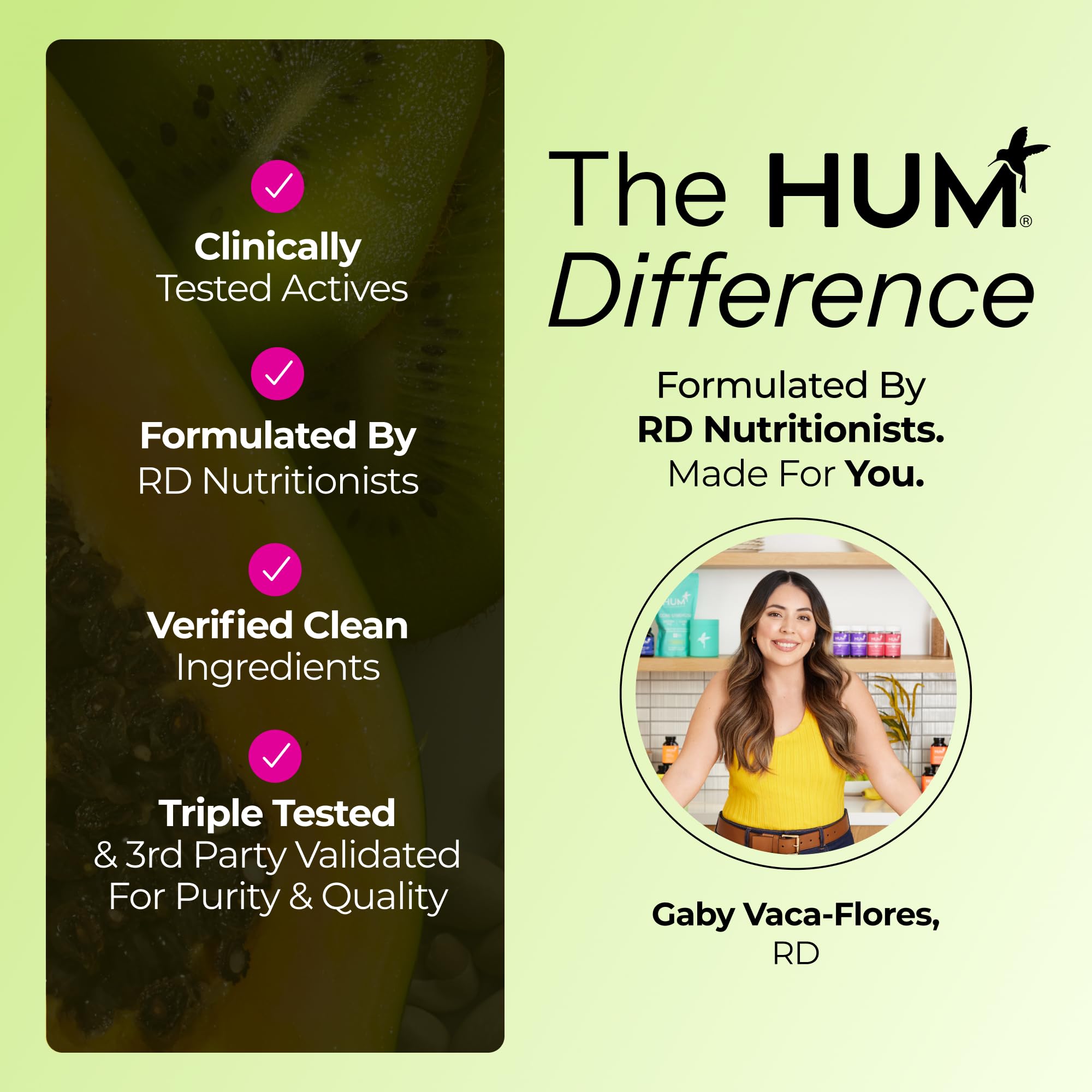 HUM Flatter Me serving cup suggests daily use with confidence.