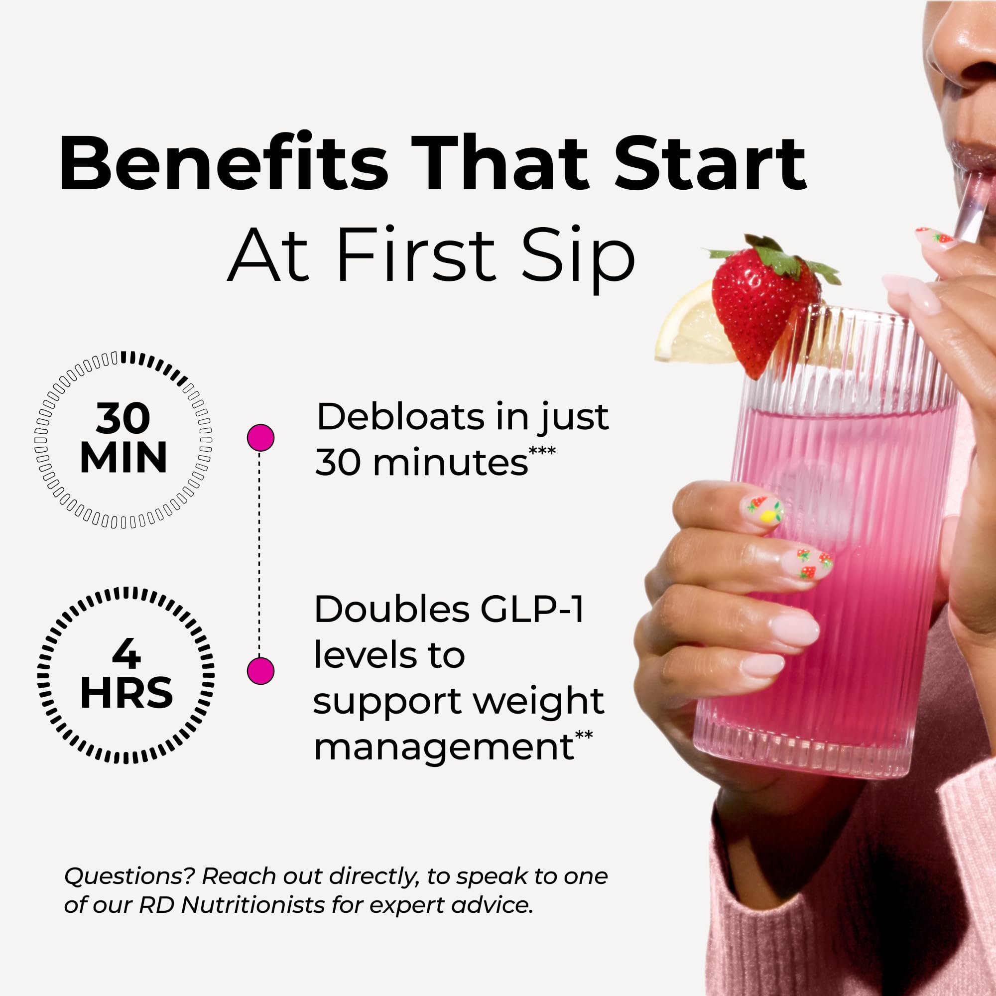 HUM Flatter Me digestive enzymes blend featuring 18 enzymes for meal breakdown.