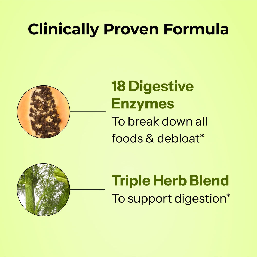 Ingredients panel of HUM Flatter Me showing 18 digestive enzymes.