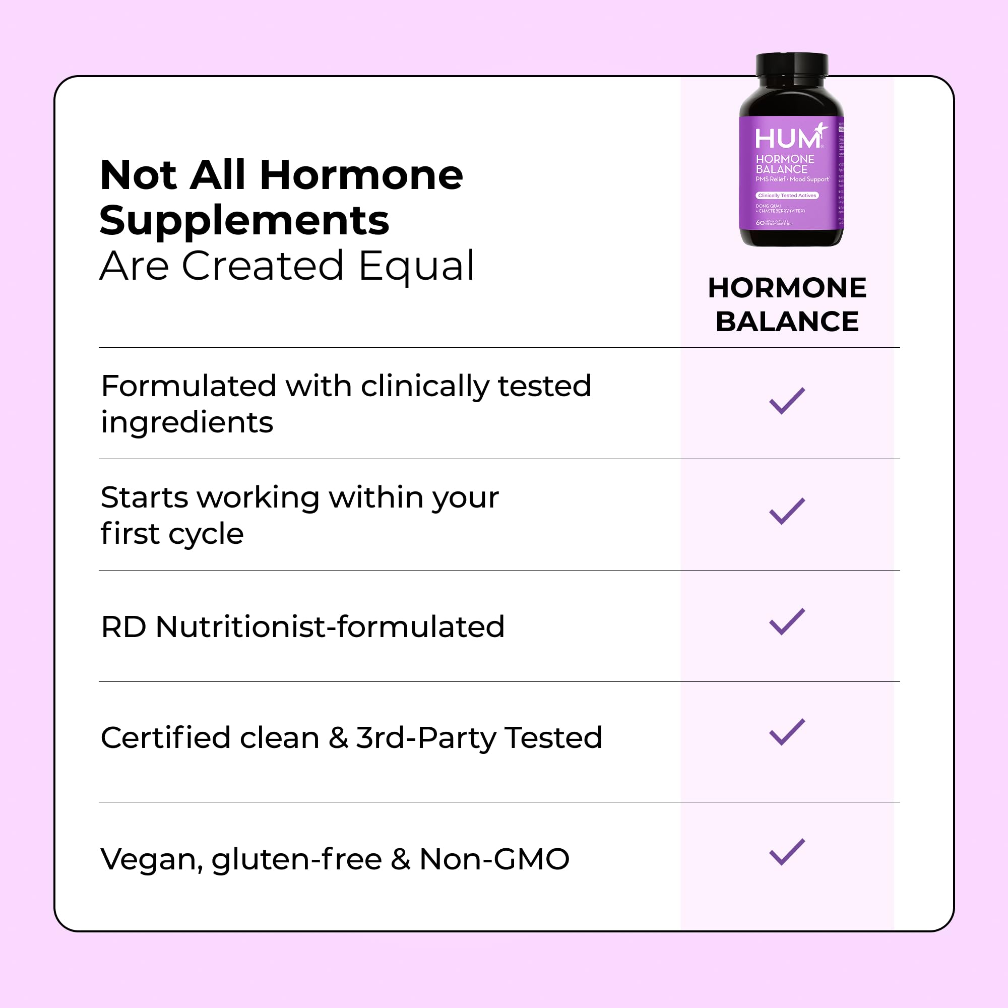 Hum Hormone Balance bottle placed beside a calendar to imply monthly cycle support