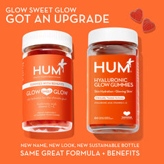 HUM Hyaluronic Glow label shows clean, non-GMO formulation