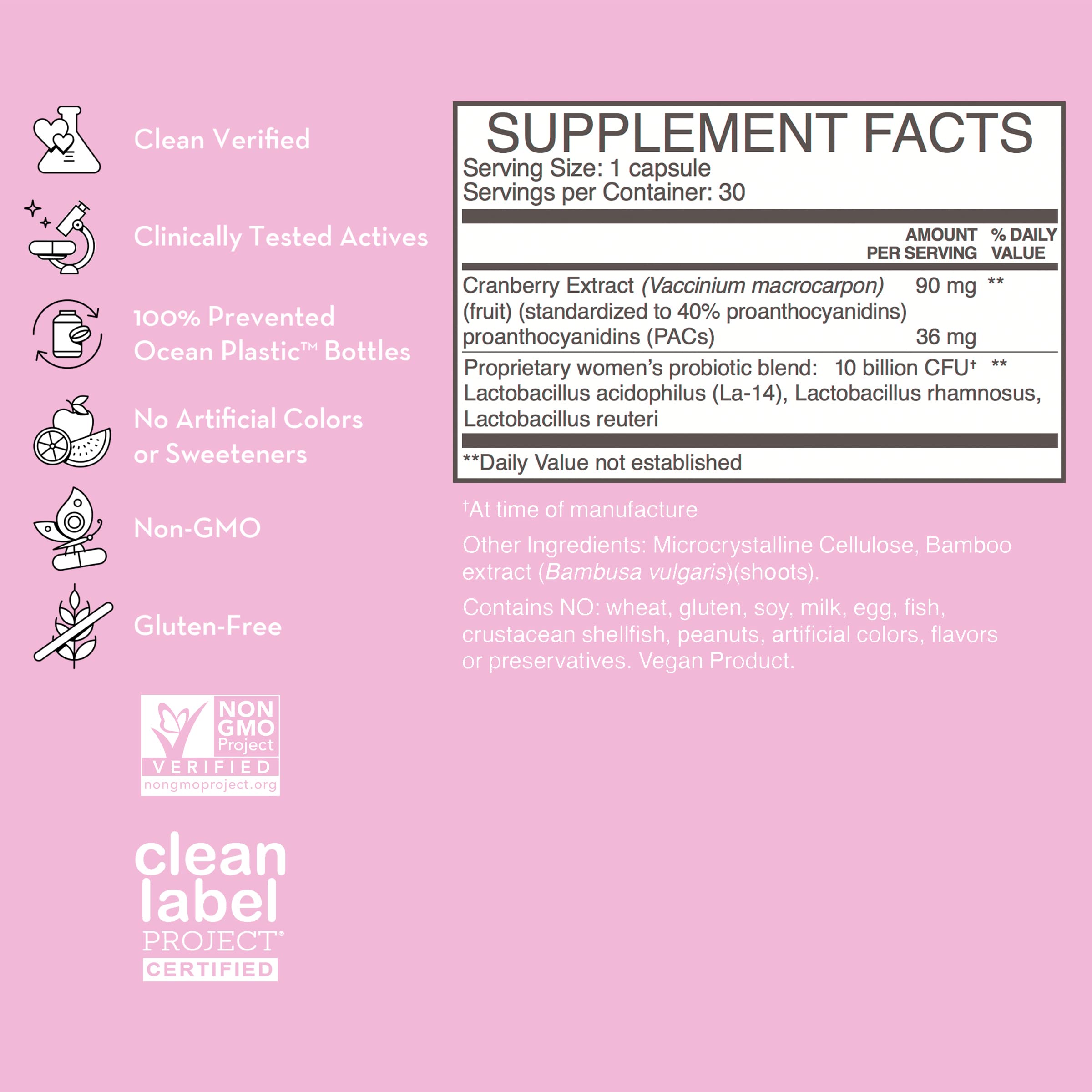 Clean label packaging emphasizing purity and safety standards.