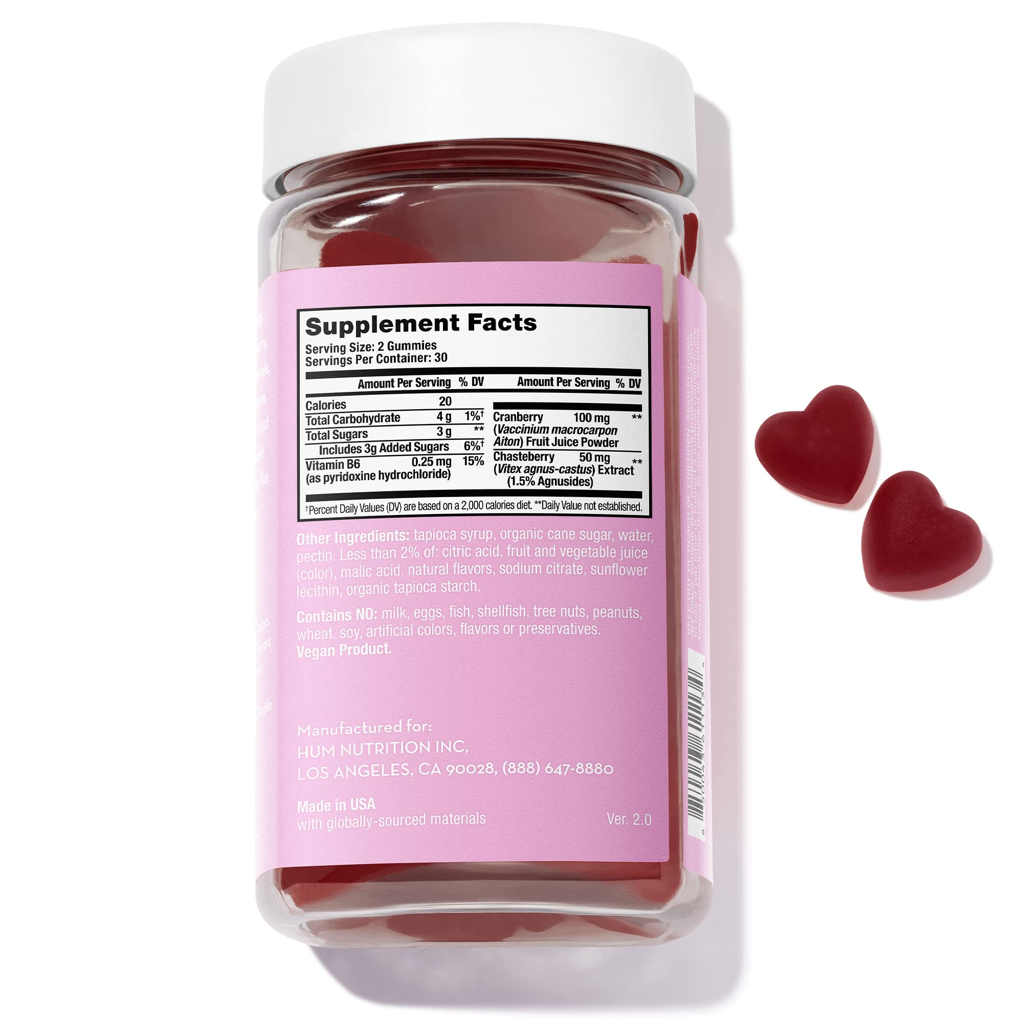HUM SOS PMS Gummies texture closeup presents soft, chewable gummies.
