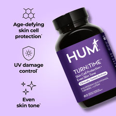 Close-up of HUM Turn Back Time turmeric capsules highlighting natural ingredients
