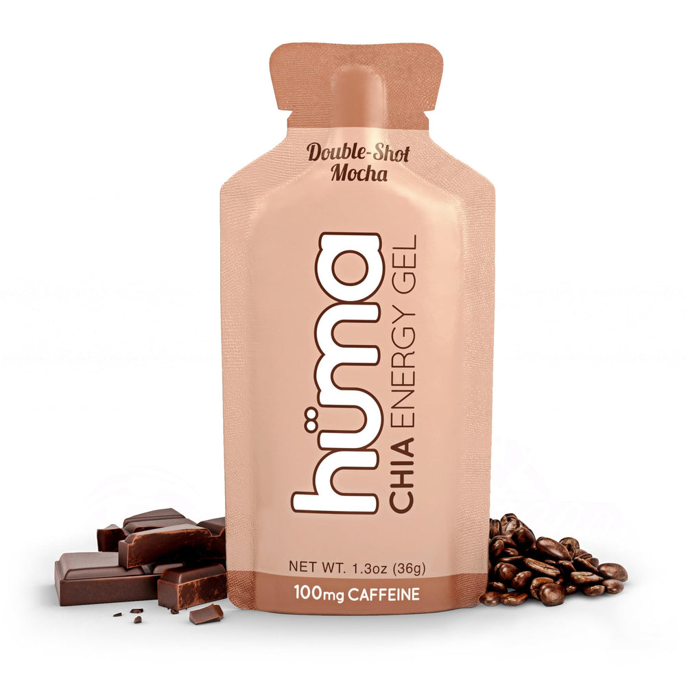 HÜMA Chia Energy Gel doubleshot mocha sachet provides steady energy for workouts.