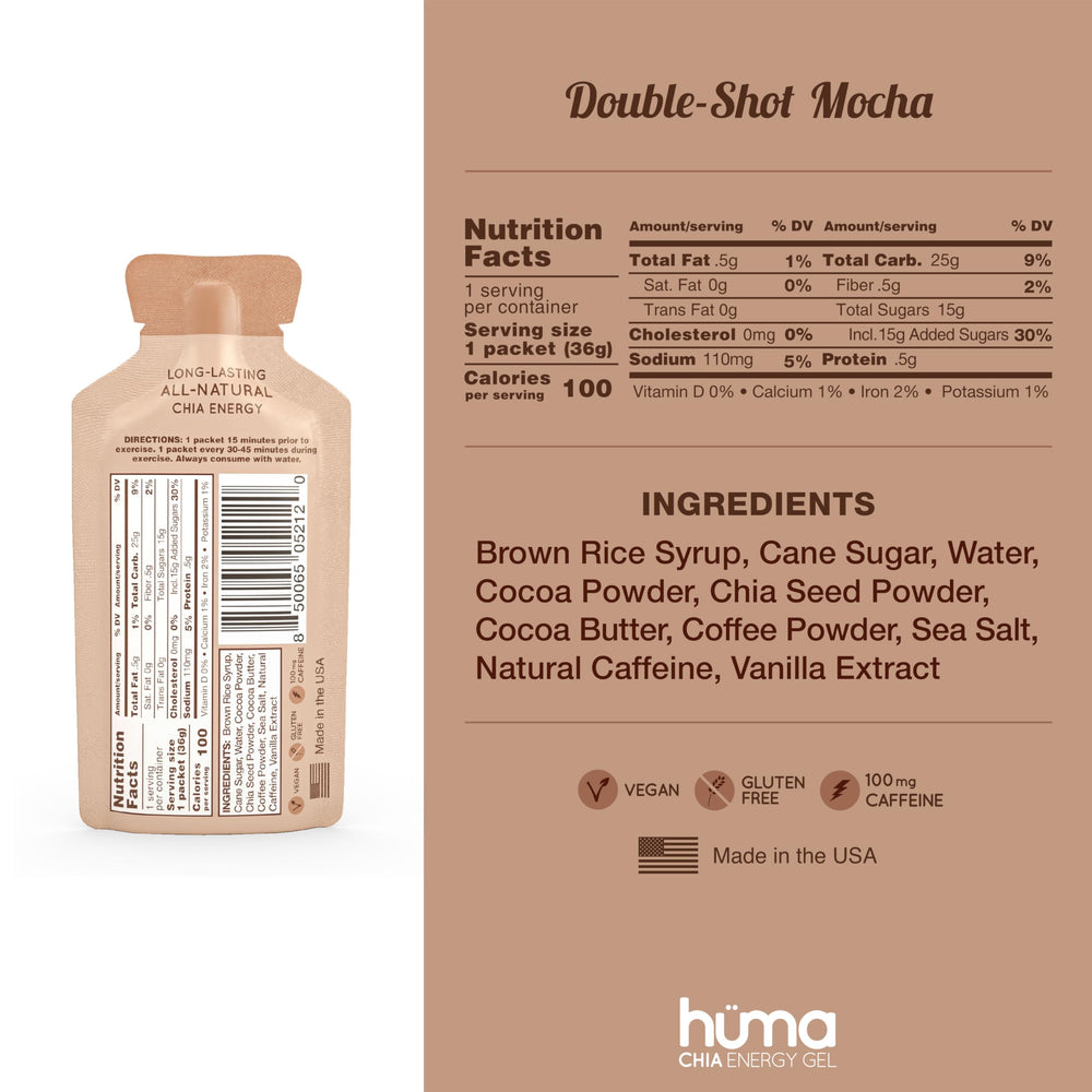 HÜMA Chia Energy Gel pre-and-during race fueling for endurance.