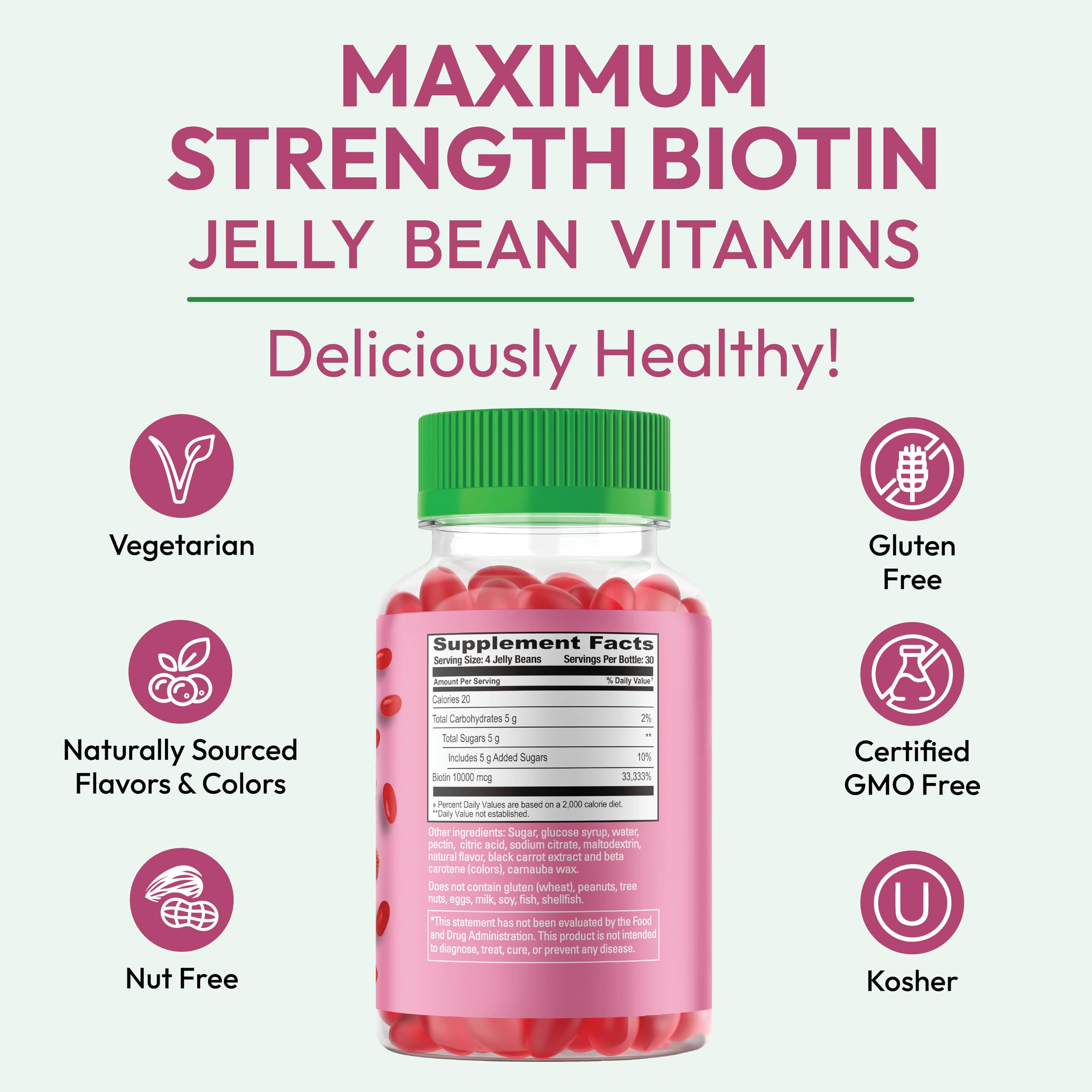 Human Beanz Biotin Jelly Bean close-up of strawberry flavor.
