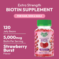 Human Beanz Biotin Jelly Beans flavor close-up showcasing Strawberry Blast taste