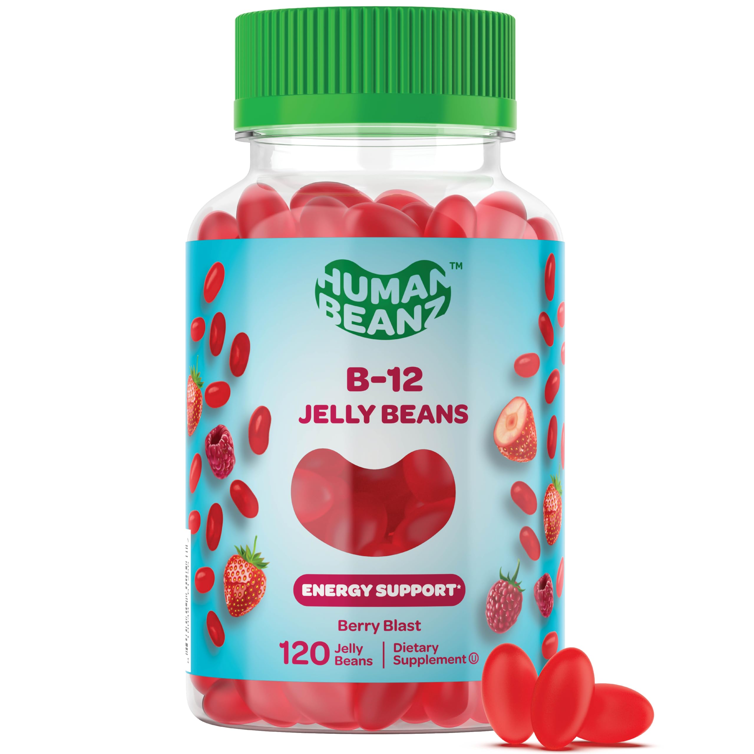 Human Beanz methylated B12 jelly beans in pack boost daily energy and nutrition.