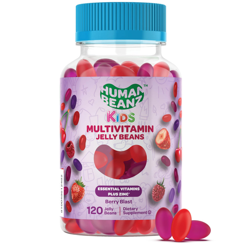 Human Beanz Multivitamin Jelly Beans in Berry Blast flavor for kids' daily immune support.