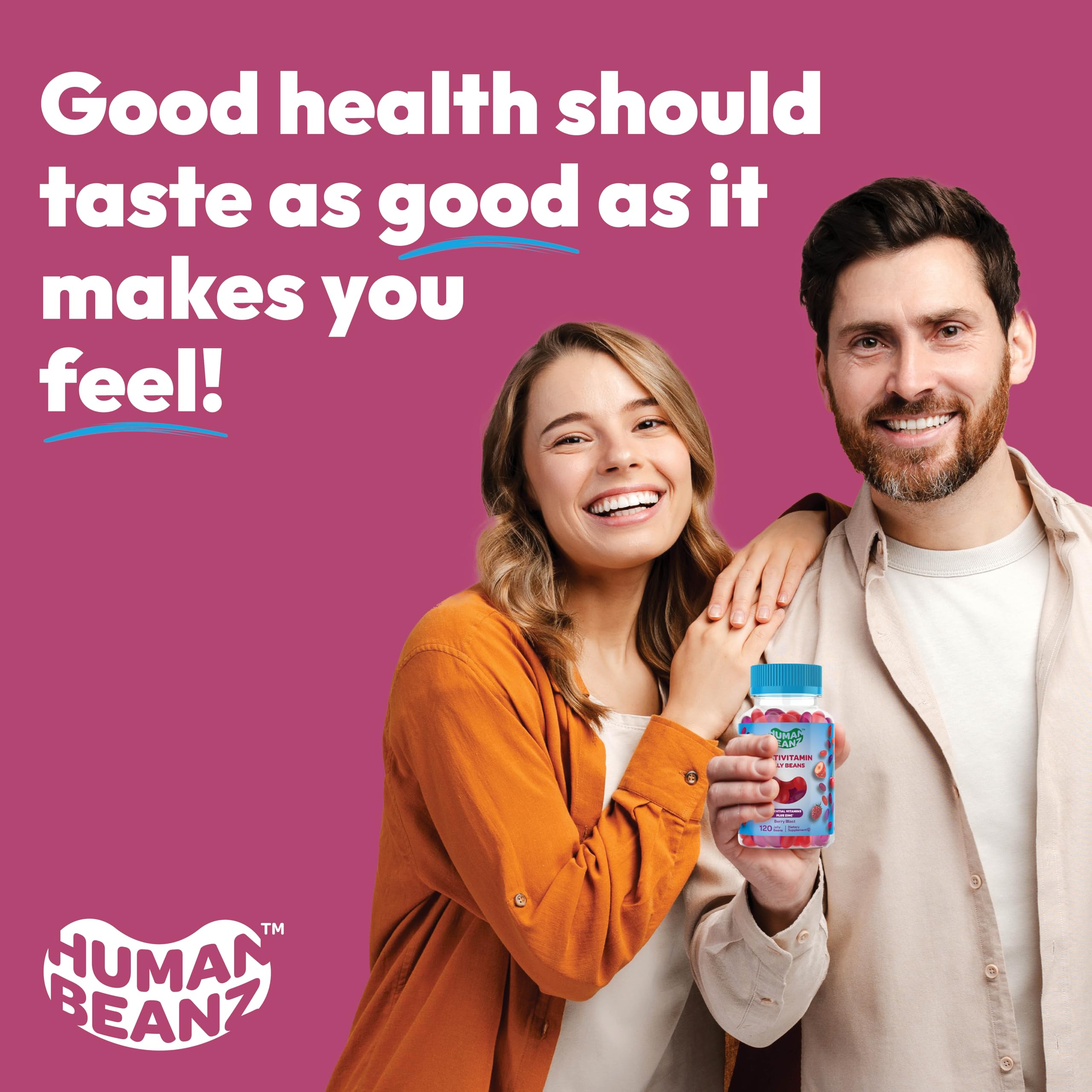 Human Beanz jelly beans label notes gluten-free and nut-free wellness options.