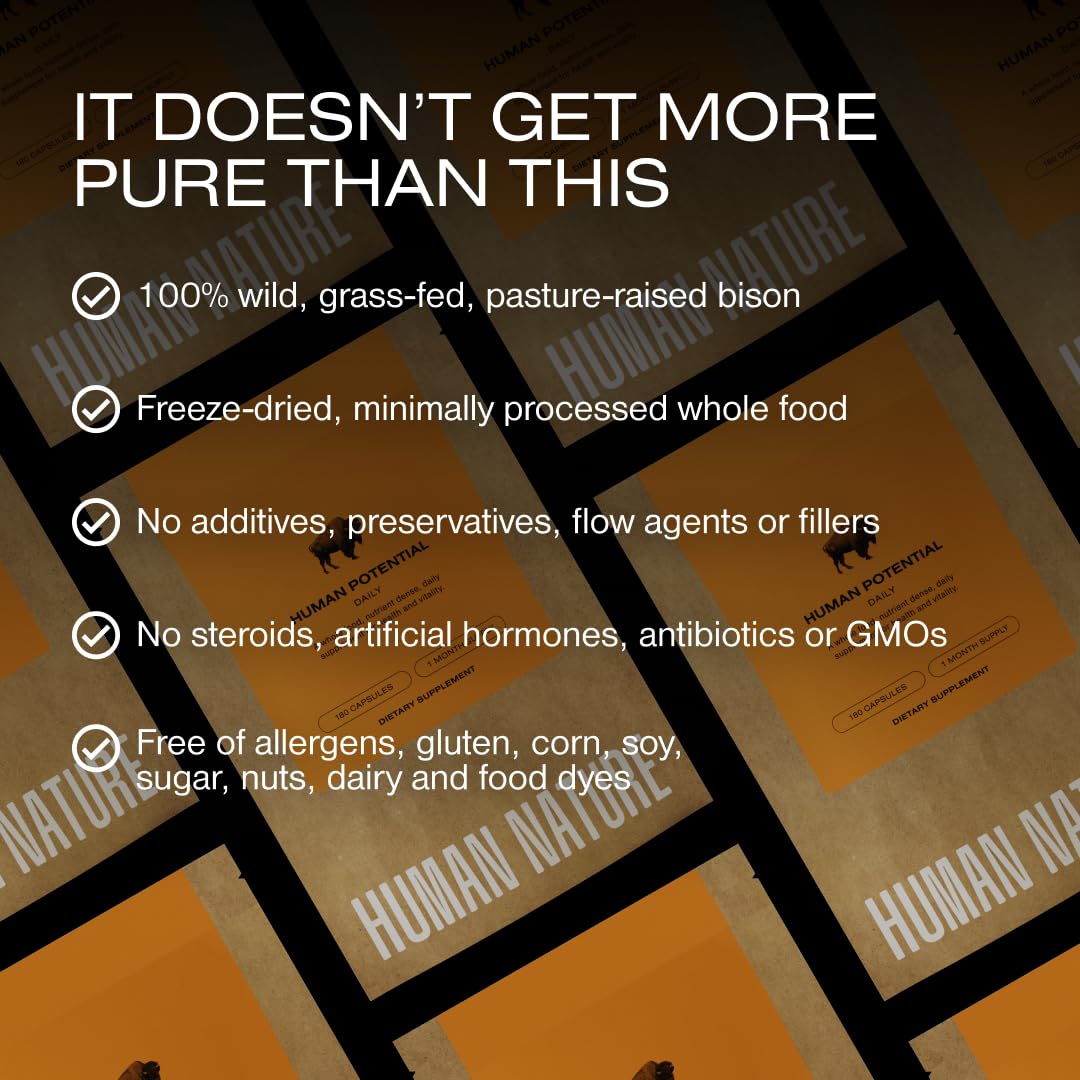 Human Nature bison liver capsules on table suggest easy daily use