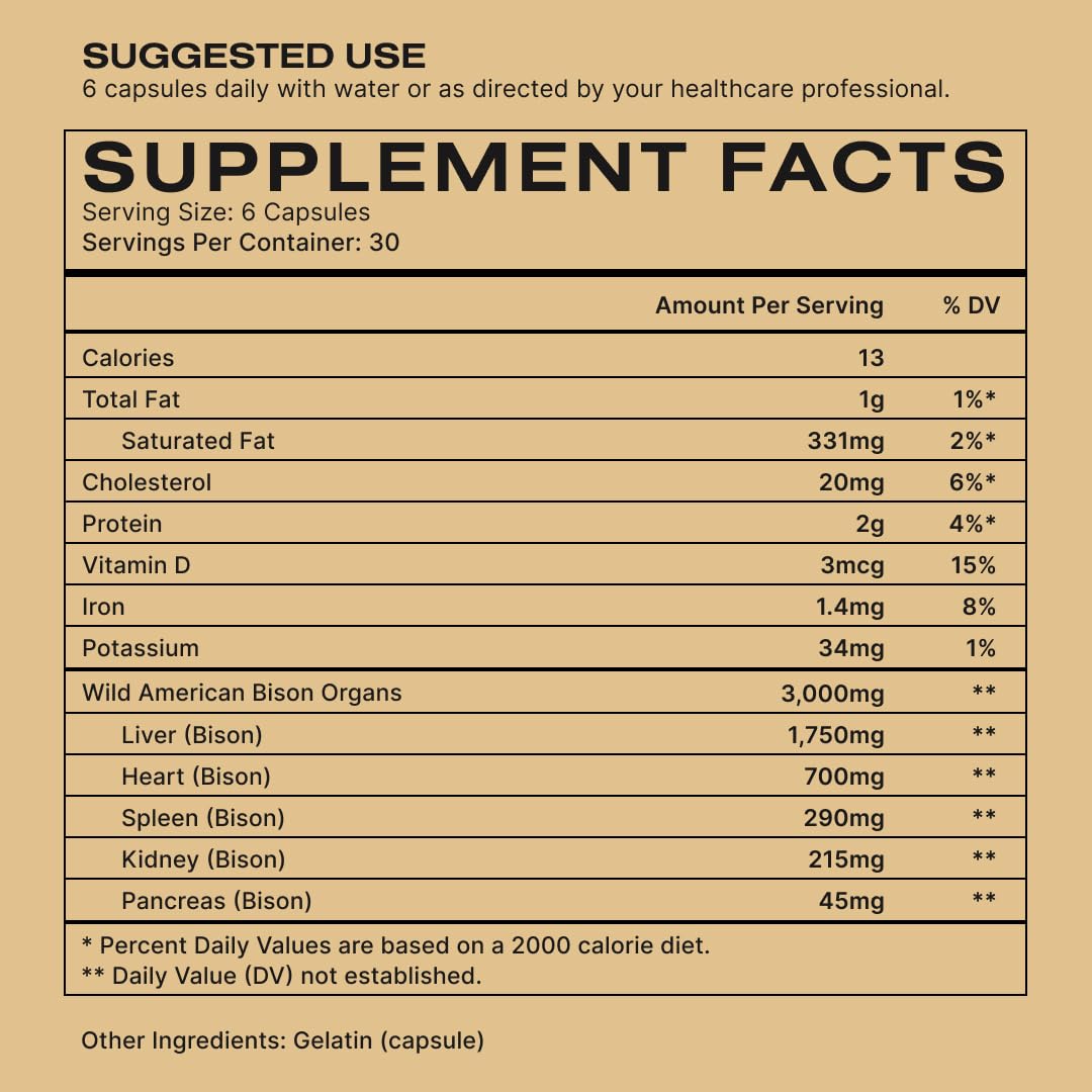 Human Nature bison liver label close-up emphasizes whole-food ingredients for immune support