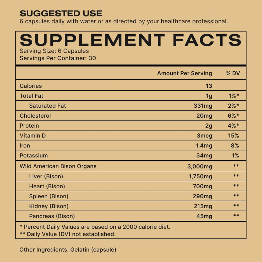 Human Nature bison liver label close-up emphasizes whole-food ingredients for immune support