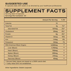 Human Nature bison liver label close-up emphasizes whole-food ingredients for immune support