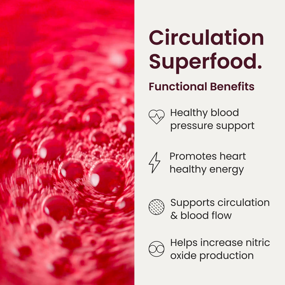 Humann SuperBeets beet root powder scoop highlighting convenient serving.
