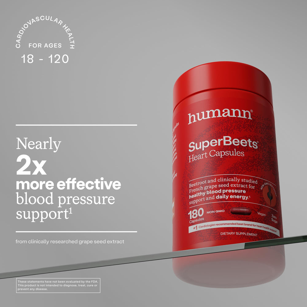 Humann SuperBeets beetroot powder close-up from non-GMO American beets.