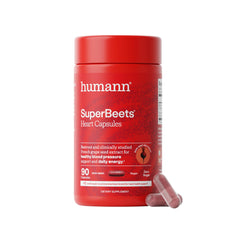 Humann SuperBeets bottle front highlighting 1000 mg beet root capsules for daily support.