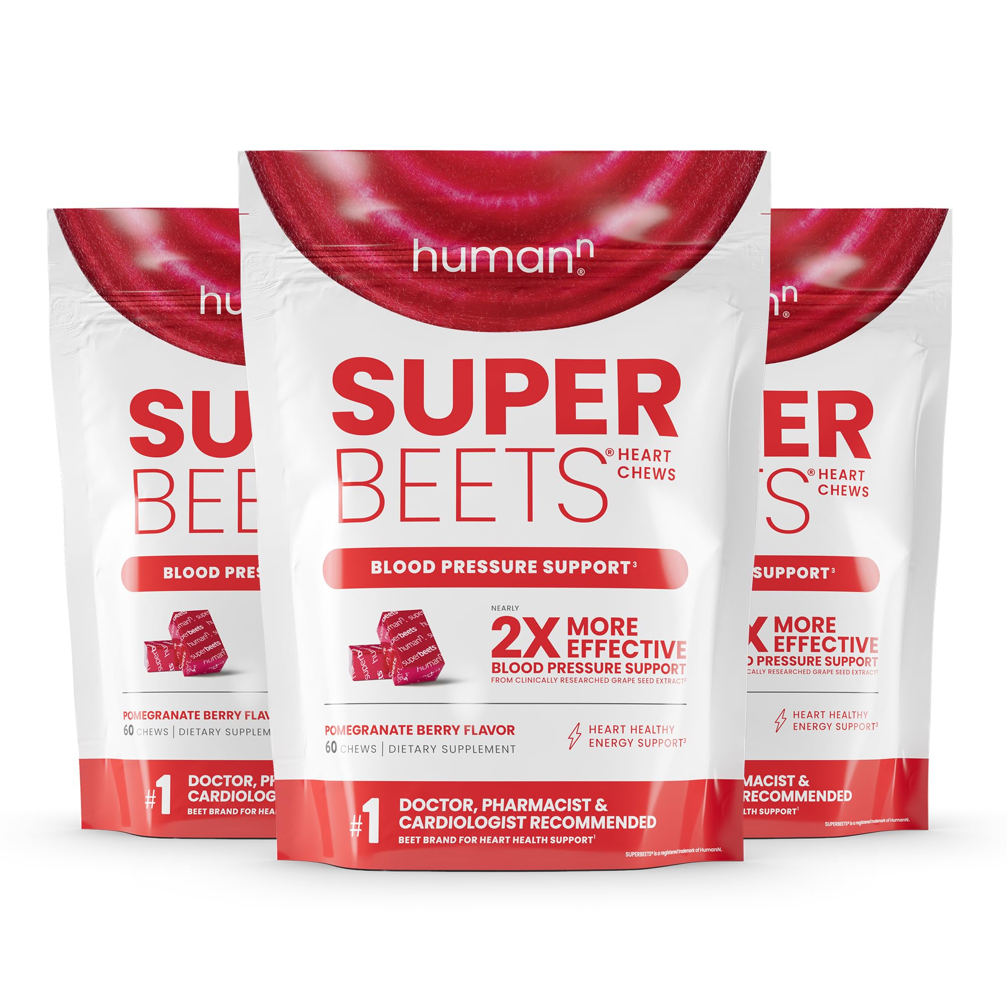 Humann SuperBeets Heart Chews bottle front for daily heart health and energy.