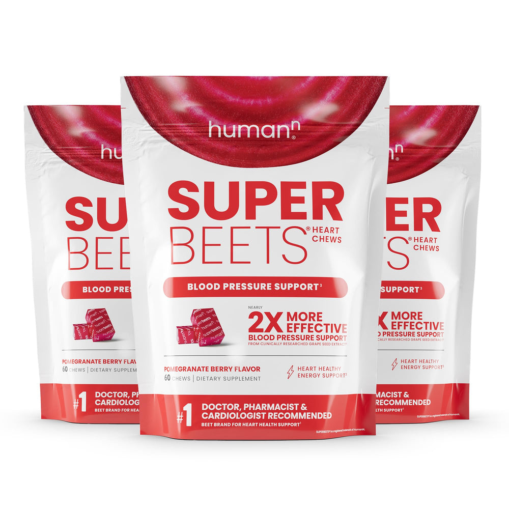 Humann SuperBeets Heart Chews bottle front for daily heart health and energy.