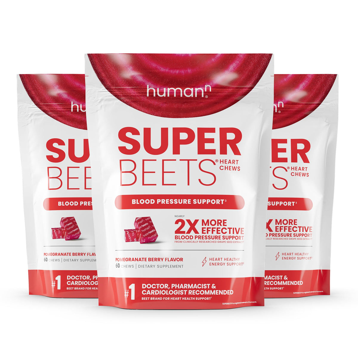 Humann SuperBeets Heart Chews bottle front for daily heart health and energy.