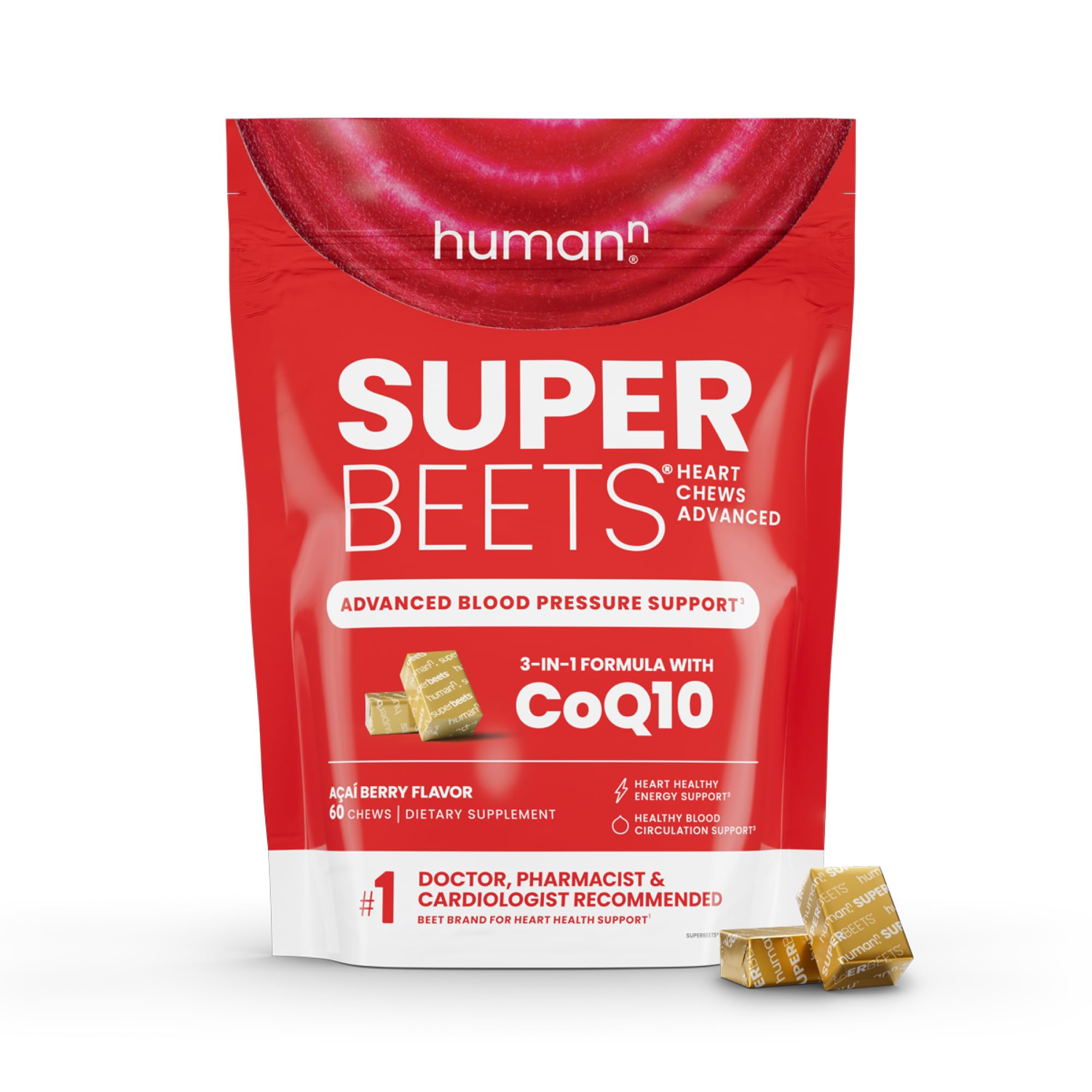 Humann humanN SuperBeets Heart Chews bottle front for daily use.
