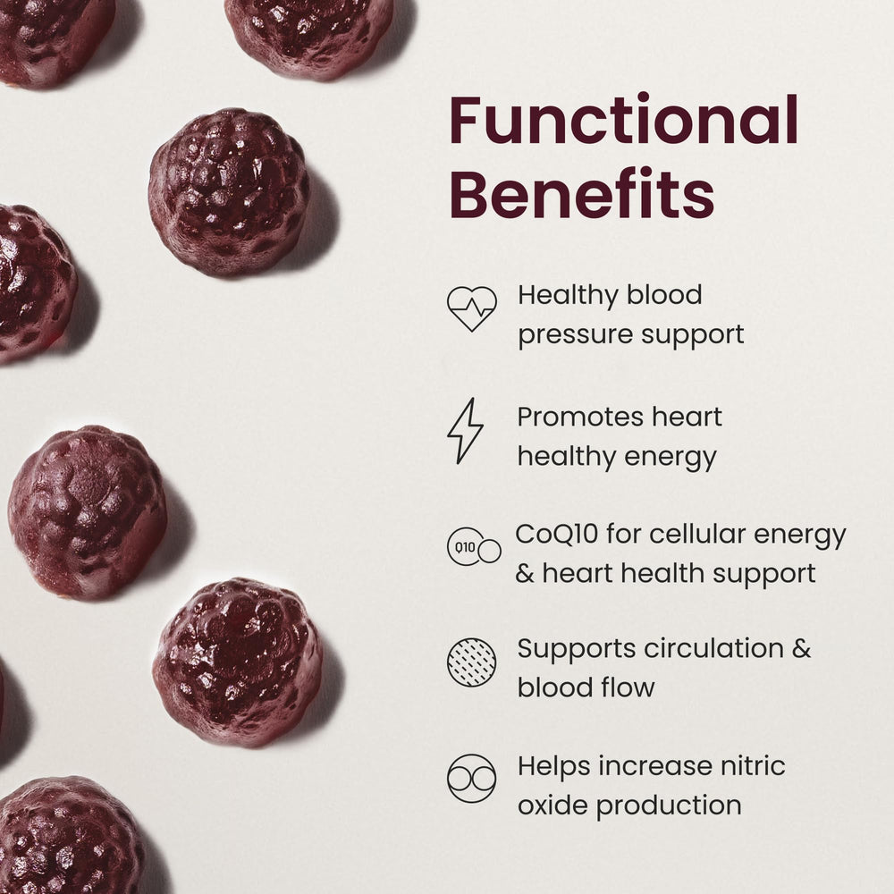 Humann SuperBeets Heart Gummies Advanced nutrition panel emphasizes beet root powder