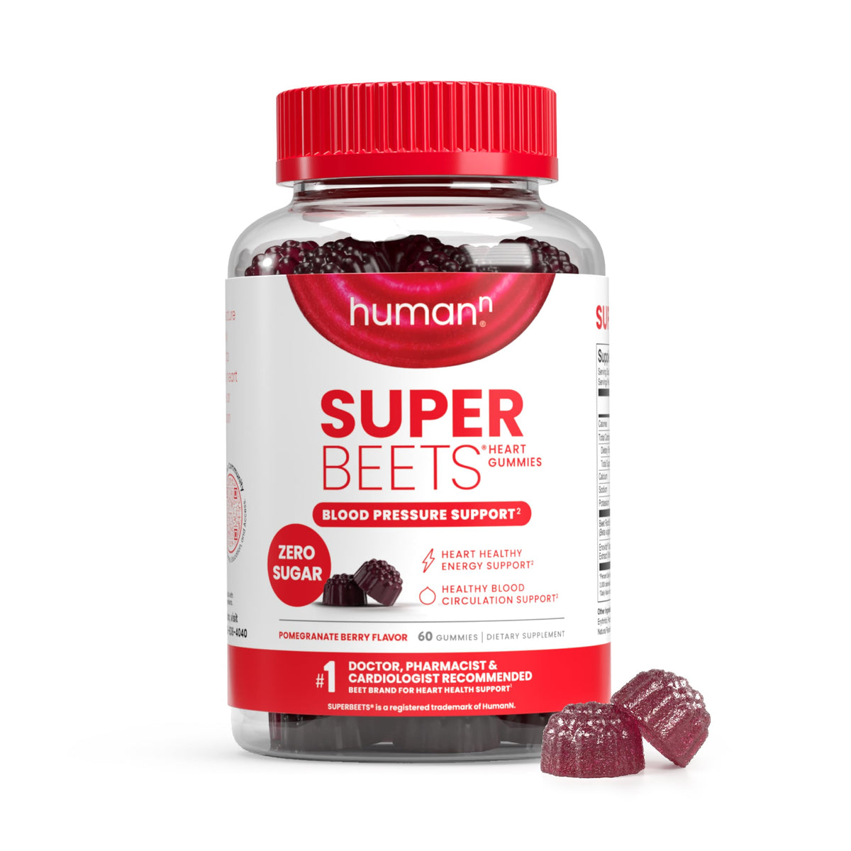 Humann SuperBeets Heart Gummies bottle front for energy-friendly use