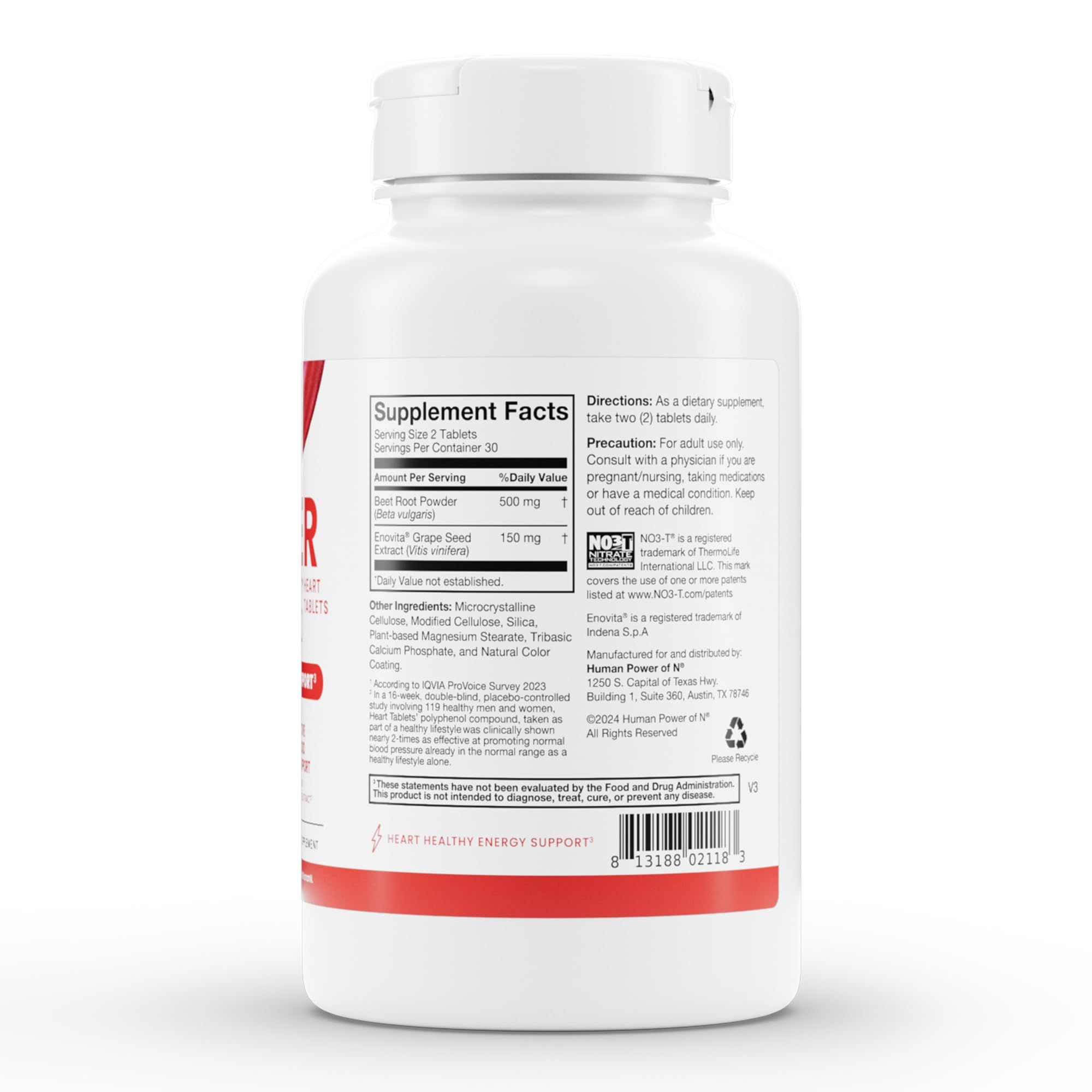 Humann SuperBeets Heart Tablets daily-dosage two-tablets serving illustration.